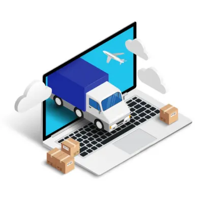 Computer and truck with packages